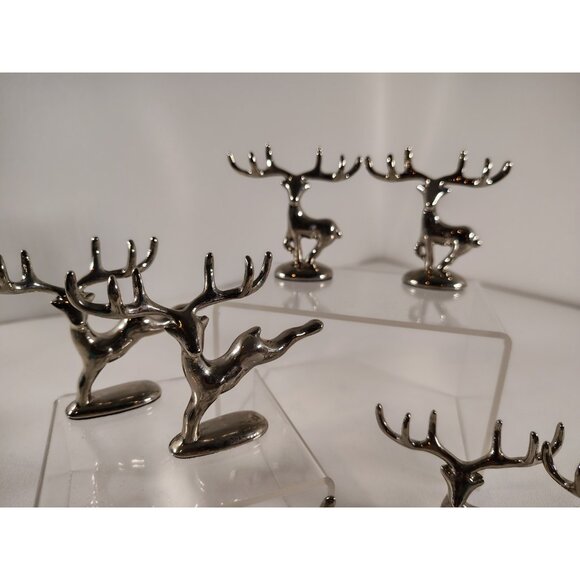 POTTERY BARN *SET OF 8* PRANCING REINDEER SILVER PLACECARD HOLDERS - Picture 4 of 8